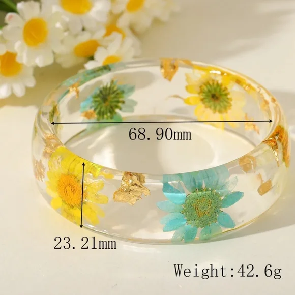Floral Resin Bracelet - Yellow Blue White - Picture 5 of 14